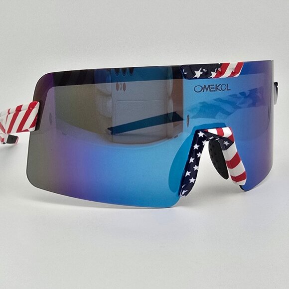 Omekol Flag Stars & Stripes Frame Polarized Blue Lens Sports Baseball Sunglasses - Picture 6 of 12